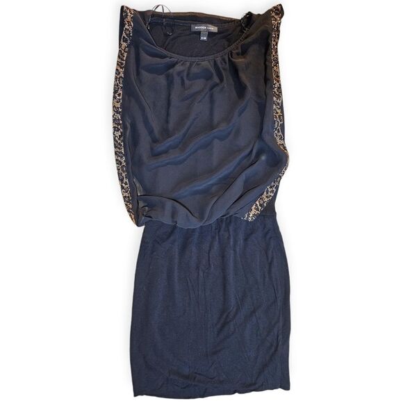 Waggon Paris Sleeveless Black Animal Print Trim Mini Dress Medium - Picture 2 of 10